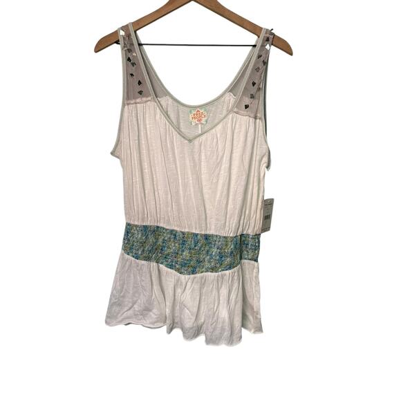 Free People White and Turquoise Blouse - Picture 2 of 9